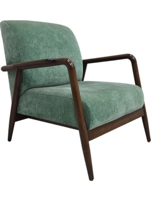 Hasağaç Ramo Retro Nane Yeşili Kumaş Ceviz Rengi Ahşap Konik Ayaklı Berjer Koltuk