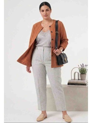 Maxlevel Moda Yakası Pervazlı Büyük Beden Kadın Ceket Hırka