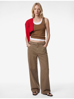 Koton Pamuklu Yüksek Bel Kemerli Geniş Paça Pantolon - Wide Leg Jeans