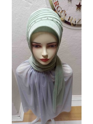 Ergül Hazır Duvak Simsiz Küf Yeşili Nuray Hazir Turban,hazır Duvak,hazır Şal,abiye Şal, Düğün,sünnet,mezuniyet