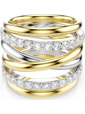Swarovski Hyperbola Kokteyl Yüzüğü Yuvarlak Kesim Beyaz Sari Altin Rengi Kaplama 60