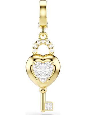 Swarovski Idyllia Charm Karişik Kesim Anahtarli Kalp Beyaz Sari Altin Rengi Kaplama