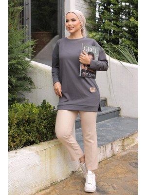 Luord - Store Yeni Stil Gri Füme Detaylı Tunik 10020 ( Lisinya )