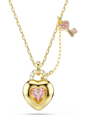 Swarovski Idyllia Kolye Karişik Kesim Kalp Anahtar Pembe Sari Altin Rengi Kaplama