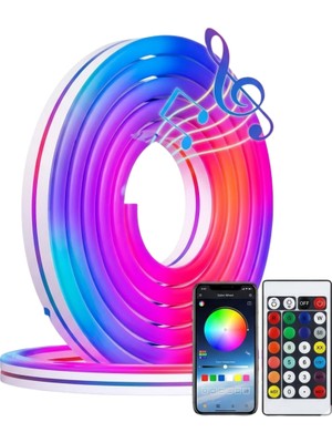 Luord - Store 3 Metre Rgb Neon LED Şerit Işık Su Geçirmez Kumandalı ve Uygulama Kontrollü Dekoratif Aydınlatma - Lisinya