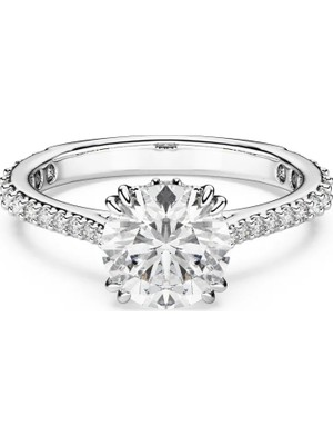 Swarovski Stilla Kokteyl Yüzüğü Yuvarlak Kesim Pave Beyaz Rodyum Kaplama 55