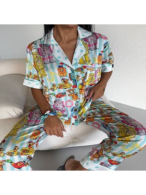 Velare Saten Kısa Kollu Pantolon Pijama Takımı