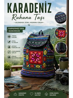 Munico Geleneksel Kilim Dokuma Sırt Çantası Hafif Rahat Kullanım Güvenli Fermuarlı Cepler Şehir ve Tatil