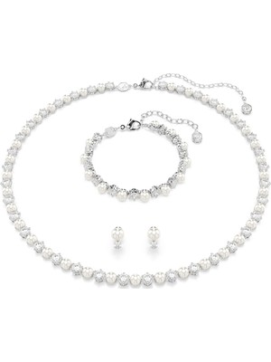 Swarovski Matrix Set Kristal İnci Yuvarlak Kesim Beyaz Rodyum Kaplama Günlük ve Özel Gün Kullanımı İçin