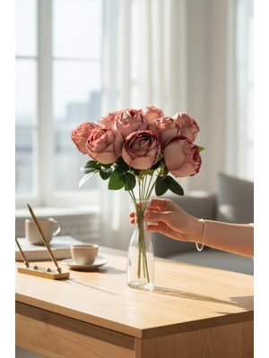 Nettenevime Yapay Çiçek Kızıl Kahve Renk 9lu Şakayık Demeti Buket 40*25CM