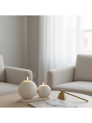Lumi Home 3'lü Set Küre Tealight Mumluk ve Oval Sunum Tepsisi Iskandinav  Stil