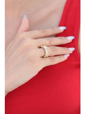 Luord - Store Zirkon Taşlı Baget Gold Renk Kadın Yüzük - Lisinya