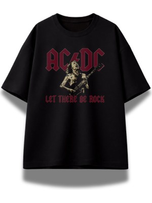 Fuddy Moda Unisex Ac-Dc Let There Be Rock Baskılı Tişört, Oversize Rock Band Temalı Bisiklet Yaka T-Shirt