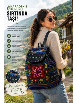 Munico Kilim Desenli Sırt Çantası Otantik Dokuma Modern Tasarım Günlük ve Seyahat Kullanımı Plaj Beach Club