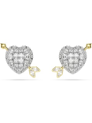 Swarovski Idyllia Düğme Küpe Karişik Kesim Oklu Kalp Beyaz Sari ve Rodyum Kaplama