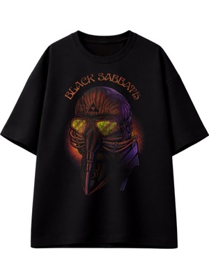 Fuddy Moda Unisex Oversize Black Sabbath Gas Mask Baskılı Rock Band Temalı Tişört