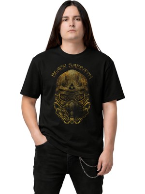 Fuddy Moda Unisex Black Sabbath Eskitme Baskılı Tişört, Oversize Rock Band Temalı Bisiklet Yaka T-Shirt