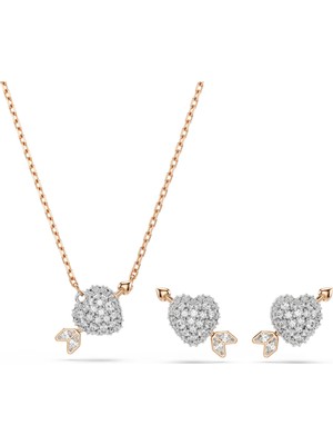Swarovski Idyllia Set Karişik Kesim Oklu Kalp Beyaz Pembe Sari Altin Rengi Kaplama