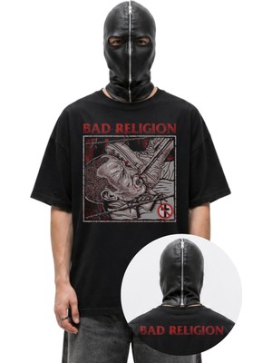 Fuddy Moda Unisex Oversize Bad Religion Ense Baskılı Rock Band Temalı Bisiklet Yaka Tişört