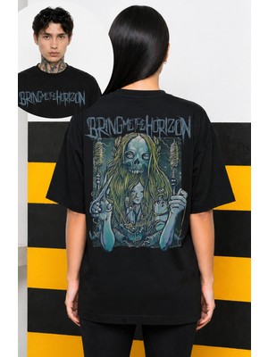 Fuddy Moda Unisex Bring Me The Horizon Skull Tailor Sırt Baskılı Tişört, Oversize Rock Band Temalı T-Shirt