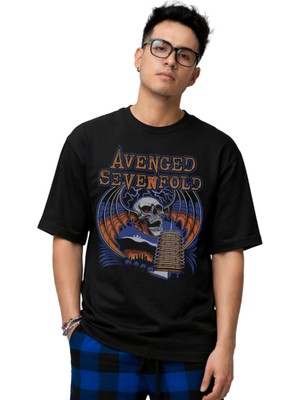 Fuddy Moda Unisex Avenged Sevenfold Capitol Records Baskılı Tişört, Oversize Rock Band Temalı T-Shirt