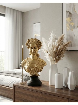 Mirsa Global Dekoratif Kadın Büst Gold Siyah Detaylı Ophelia Heykel Biblo