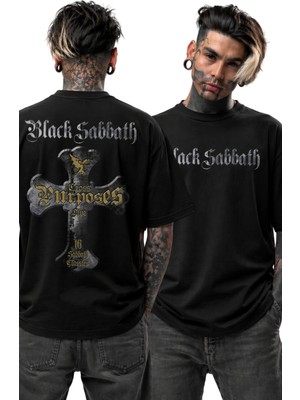Fuddy Moda Unisex Black Sabbath Cross Purposes Sırt Baskılı Tişört, Oversize Rock Band Temalı T-Shirt