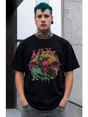 Fuddy Moda Unisex A7X Avenged Sevenfold Baskılı Tişört, Oversize Rock Band Temalı Bisiklet Yaka T-Shirt