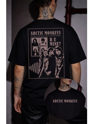 Fuddy Moda Unisex Arctic Monkeys R U Mine Sırt Baskılı Tişört, Oversize Rock Band Temalı Bisiklet Yaka T-Shirt