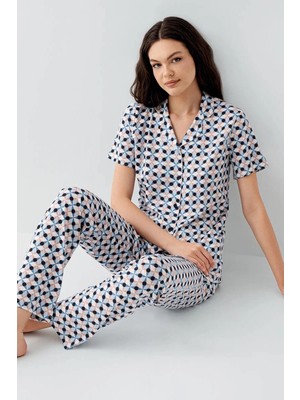Arnetta Kadın Mavi Gömlek Pijama Takım