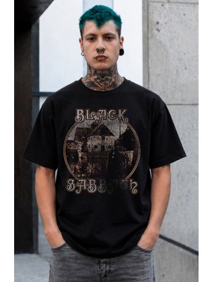 Fuddy Moda Unisex Black Sabbath Firt Album Baskılı Tişört, Oversize Rock Band Temalı Bisiklet Yaka T-Shirt