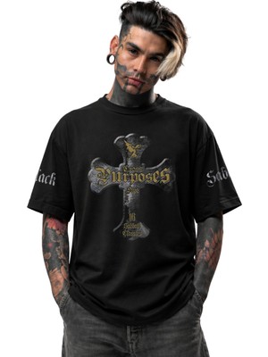 Fuddy Moda Unisex Oversize Rock Band Black Sabbath Cross Purposes Live Kol Baskılı Tişört