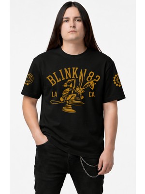 Fuddy Moda Unisex Oversize BLINK-182 La Ca Kol Baskılı Rock Band Temalı Bisiklet Yaka Tişört