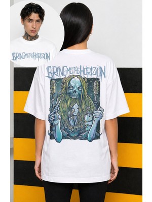 Fuddy Moda Unisex Bring Me The Horizon Skull Tailor Sırt Baskılı Tişört, Oversize Rock Band Temalı T-Shirt