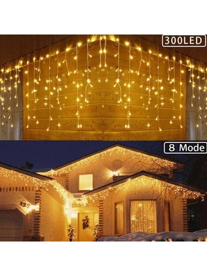 Ulu Pazarlama 8 Fonksiyonlu 16 Saçaklı Perde LED 3 x 1 (Günışığı) (5570)