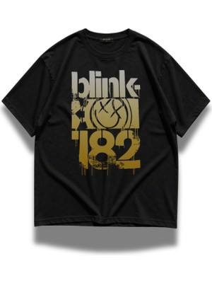 Fuddy Moda Unisex Oversize BLINK-182 Gold Baskılı Rock Band Temalı Bisiklet Yaka Tişört