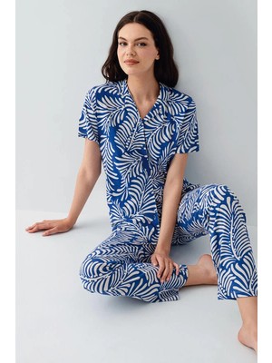 Arnetta Kadın Mavi Gömlek Pijama Takım