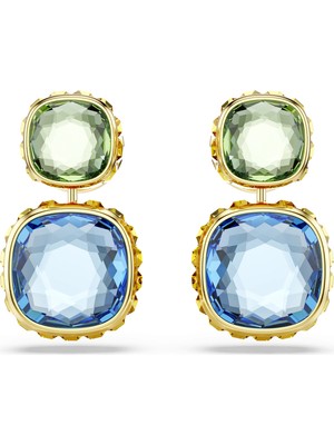 Swarovski Chroma Damla Küpe Yastik Kesim Çok Renkli Altin Rengi Kaplama