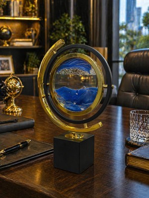 Sleep Nova Gold Frame Hareketli Kum Sanatı Dekoratif Masa Lambası – Modern Ofis & Salon Dekoru