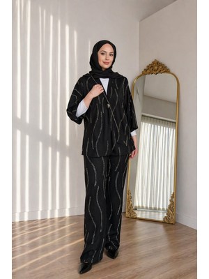 Lubiti Modal Kumaş Taş Baskılı Kimono Takım