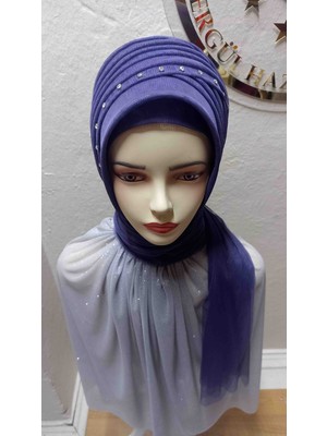 Ergül Hazır Duvak Simsiz Mor Nuray Model