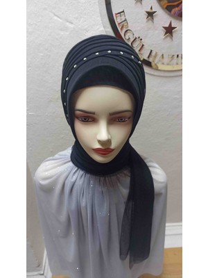 Ergül Hazır Duvak Simsiz Siyah Nuray Model Hazir Turban,hazır Duvak,hazır Şal,abiye Şal, Düğün,sünnet,mezuniyet