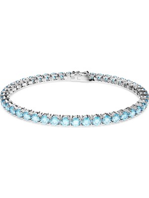 Swarovski Matrix Tennis Bileklik Round Cut Mavi Rodyum Kaplama S