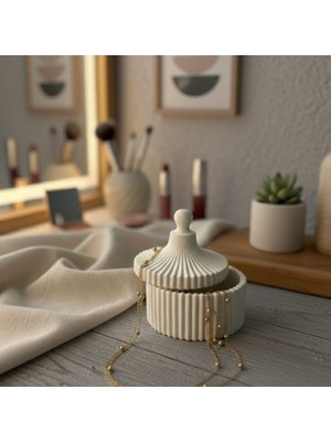 Lumi Home Çizgili Kapaklı Dekoratif  Saklama Organizeri Mum Sunum Kutusu