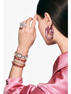 Swarovski Lucent Hoop Küpe Octagon Küçük Pembe