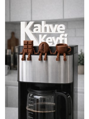 Printella Kahve Keyfi Dekoratif Yazı + Sallanan Ayaklı 3’lü Figür Seti Kahve Köşesi Mutfak Süs