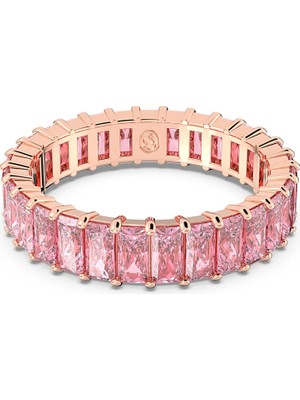 Swarovski Matrix Yüzük Baguette Cut Pembe Pembe Altin Rengi Kaplama 50