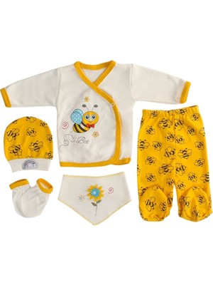 Sad 5'li Şişme Mini Arı Desenli Unisex Zıbın Takımı - Yenidoğan Seti