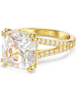 Swarovski Stilla Kokteyl Yüzük Square Cut Beyaz Sari Altin Rengi Kaplama 58