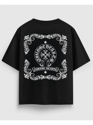 Vintage Gotik Desenli Oversize Siyah Tişört – Premium %100 Pamuk, Luxury Streetwear Koleksiyonu